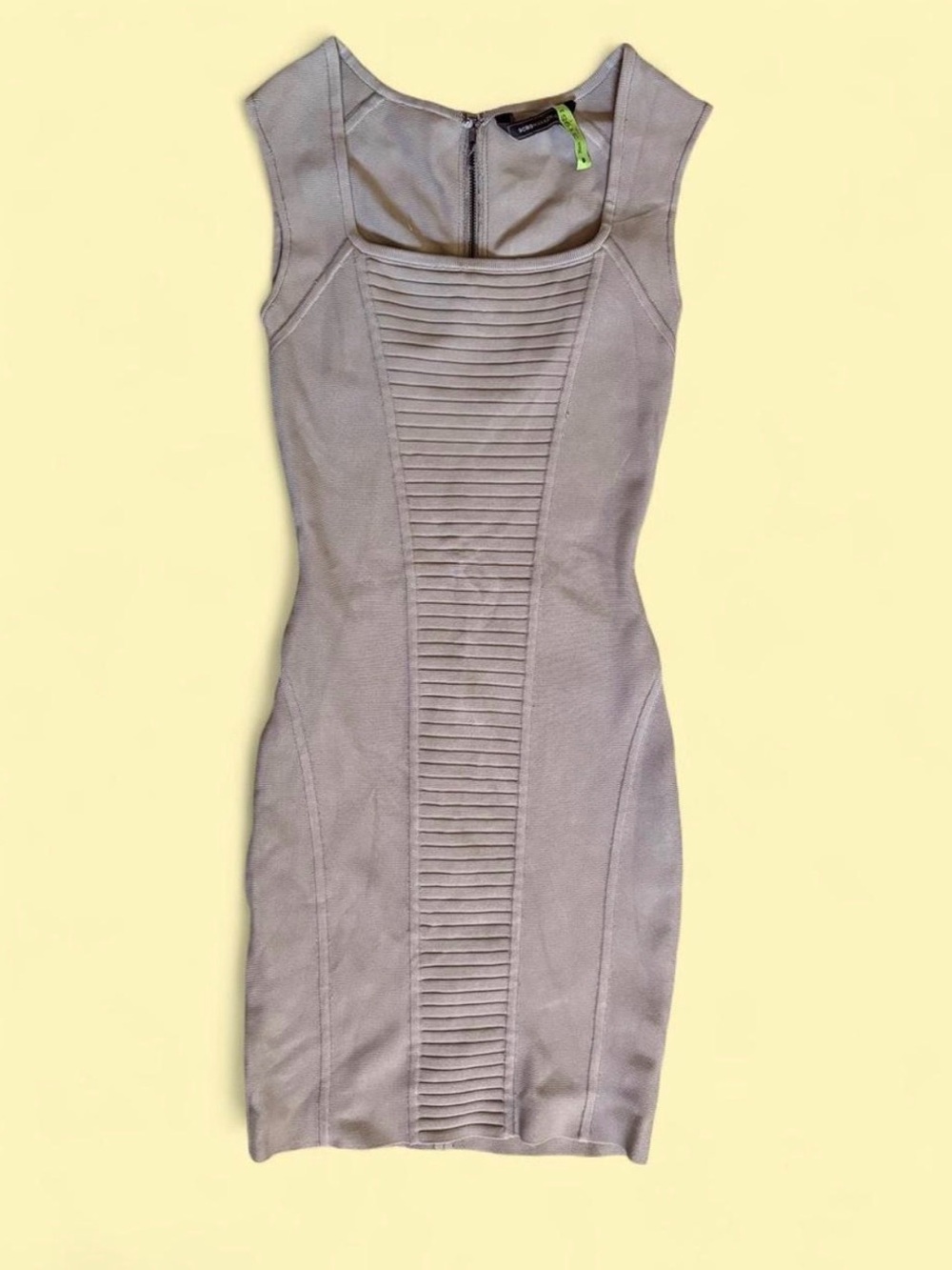 BCBGMAXAZRIA Sleeveless Ribbed Panel Bodycon Dress in Taupe